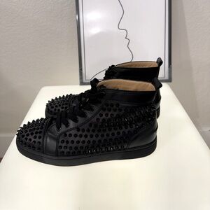 Christian louboutin black leather spike sneaker